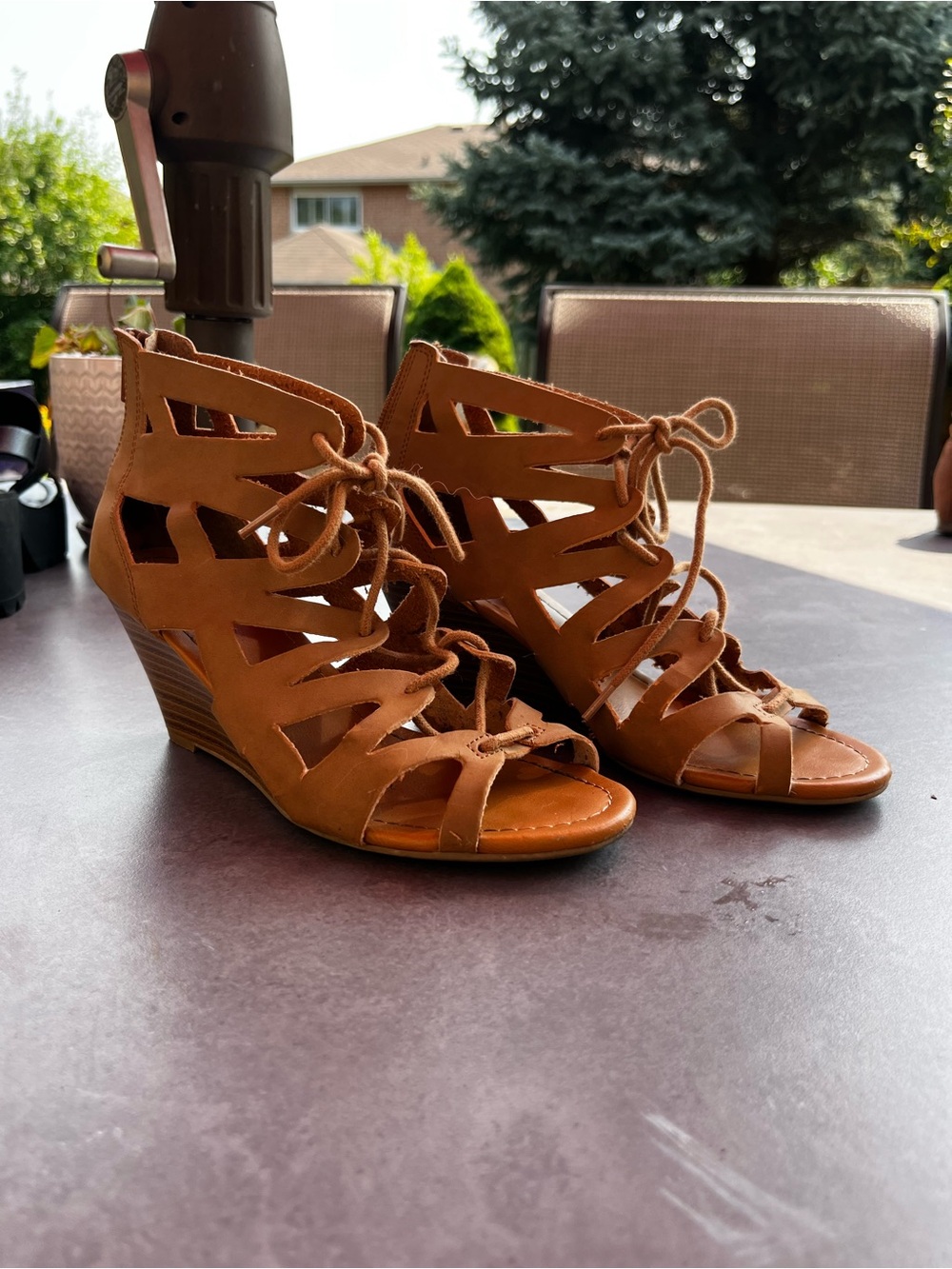 Women's Tan Lace-Up Wedge Sandals size 7
